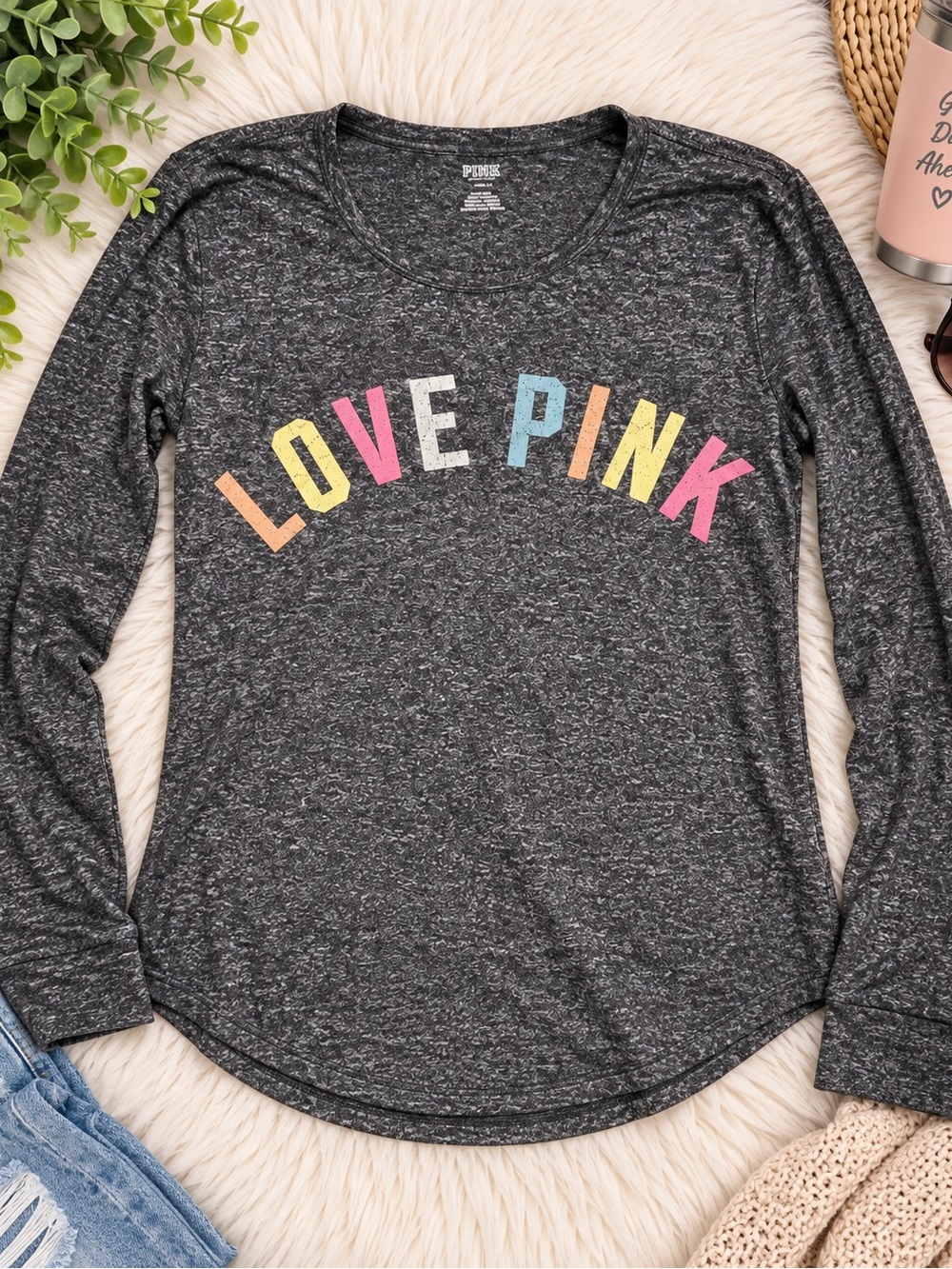 Victoria’s Secret PINK Love Pink Long Sleeve Marled Top
